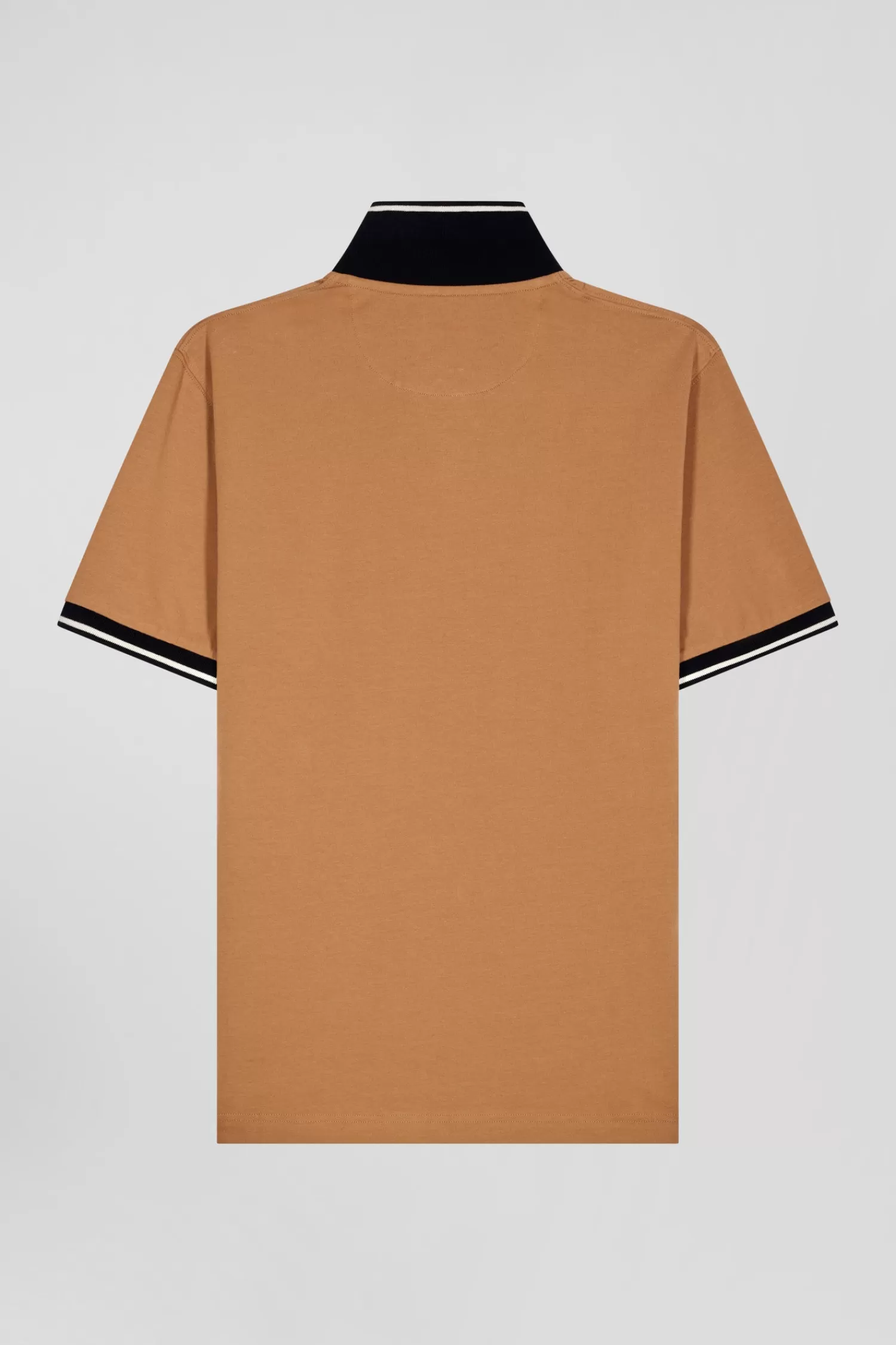 Eden Park Slim camel short-sleeved stretch cotton polo shirt with jacquard collar< Polos