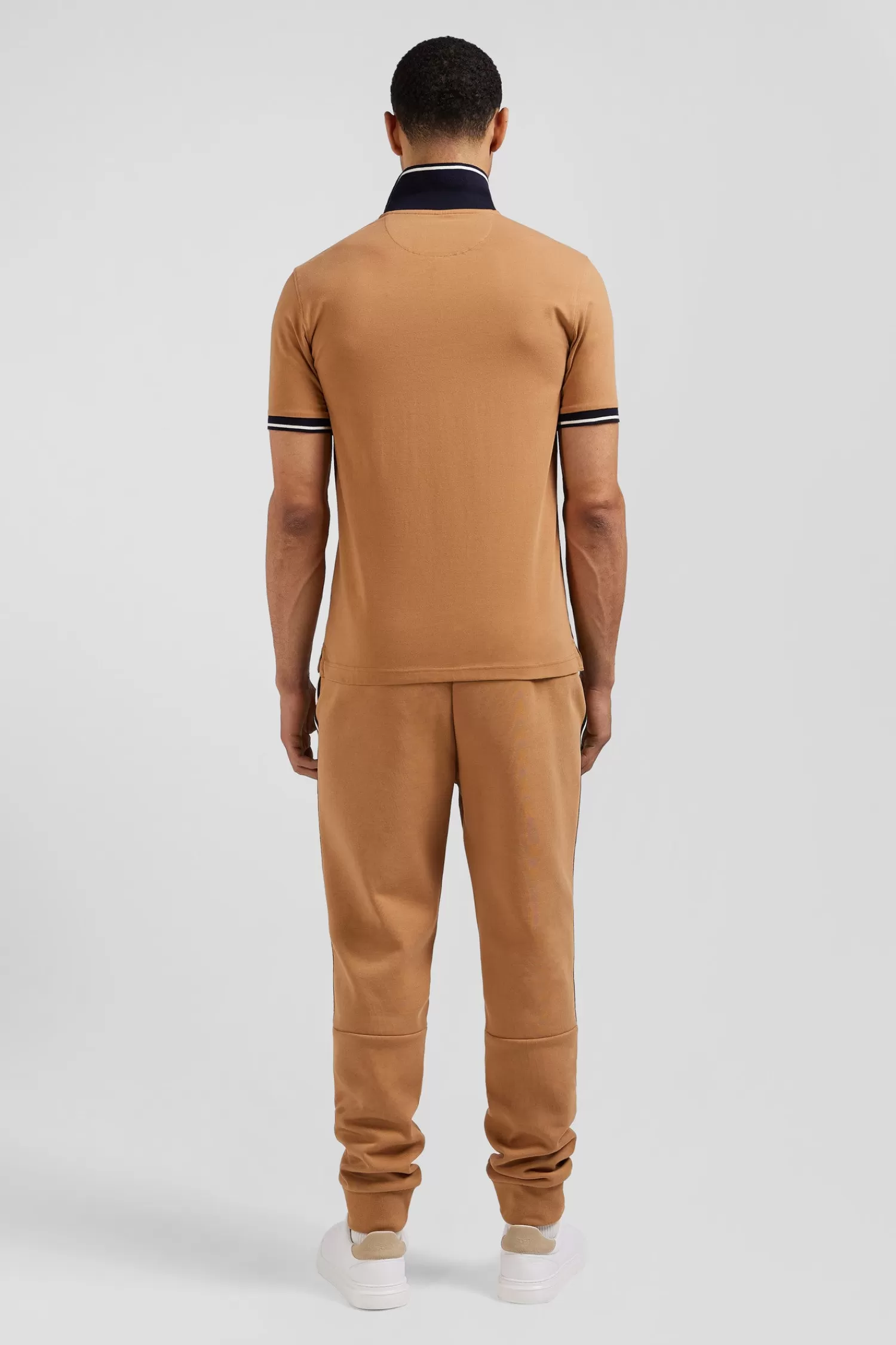 Eden Park Slim camel short-sleeved stretch cotton polo shirt with jacquard collar< Polos