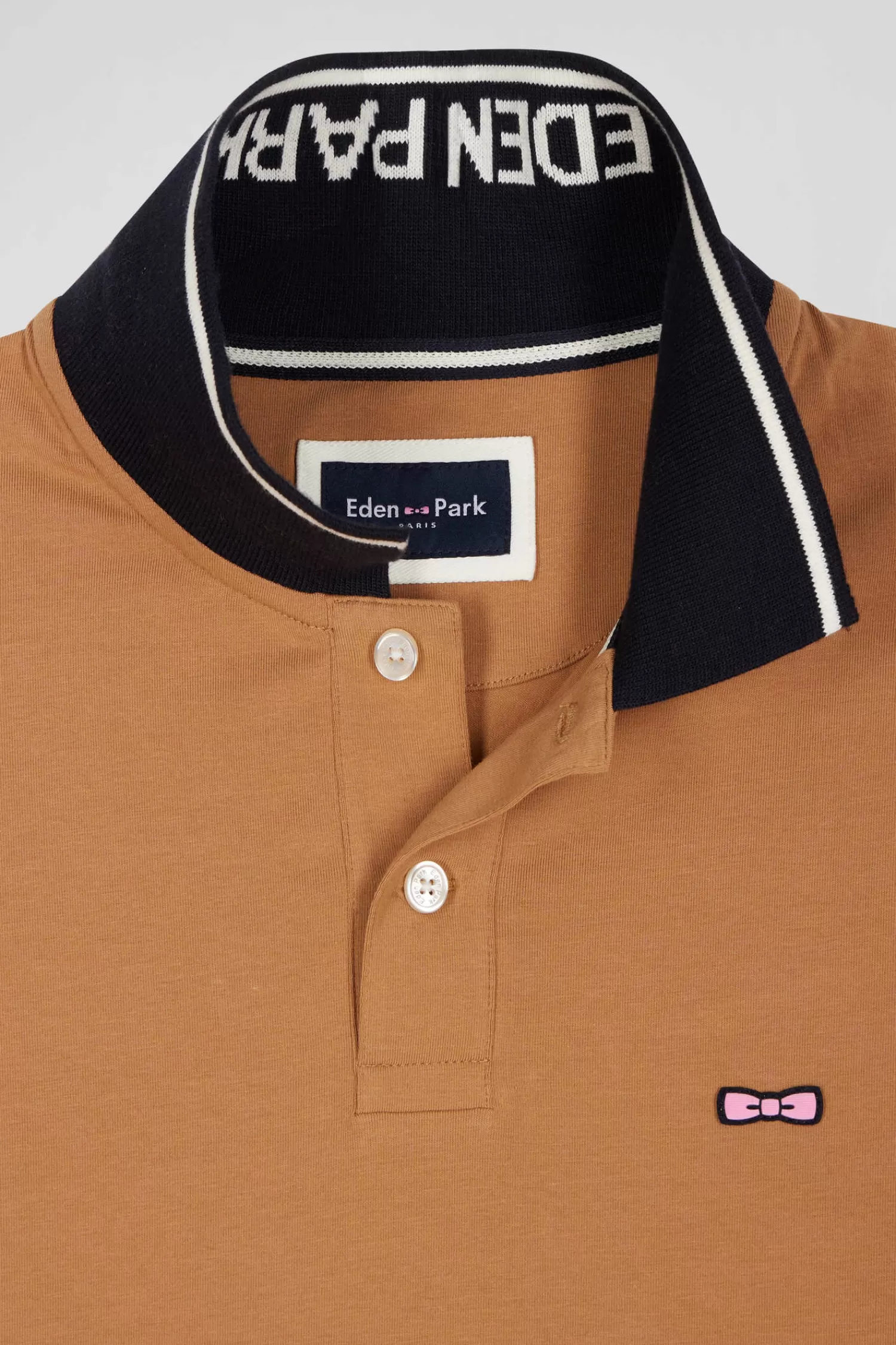 Eden Park Slim camel short-sleeved stretch cotton polo shirt with jacquard collar< Polos