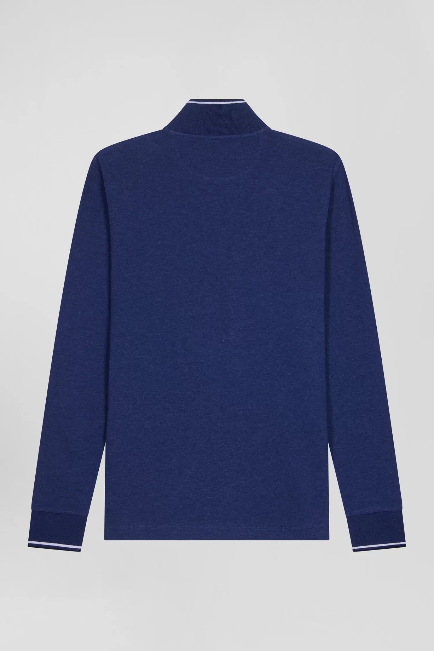 Eden Park Slim dark blue long-sleeved stretch cotton polo shirt with striped finishes< Polos