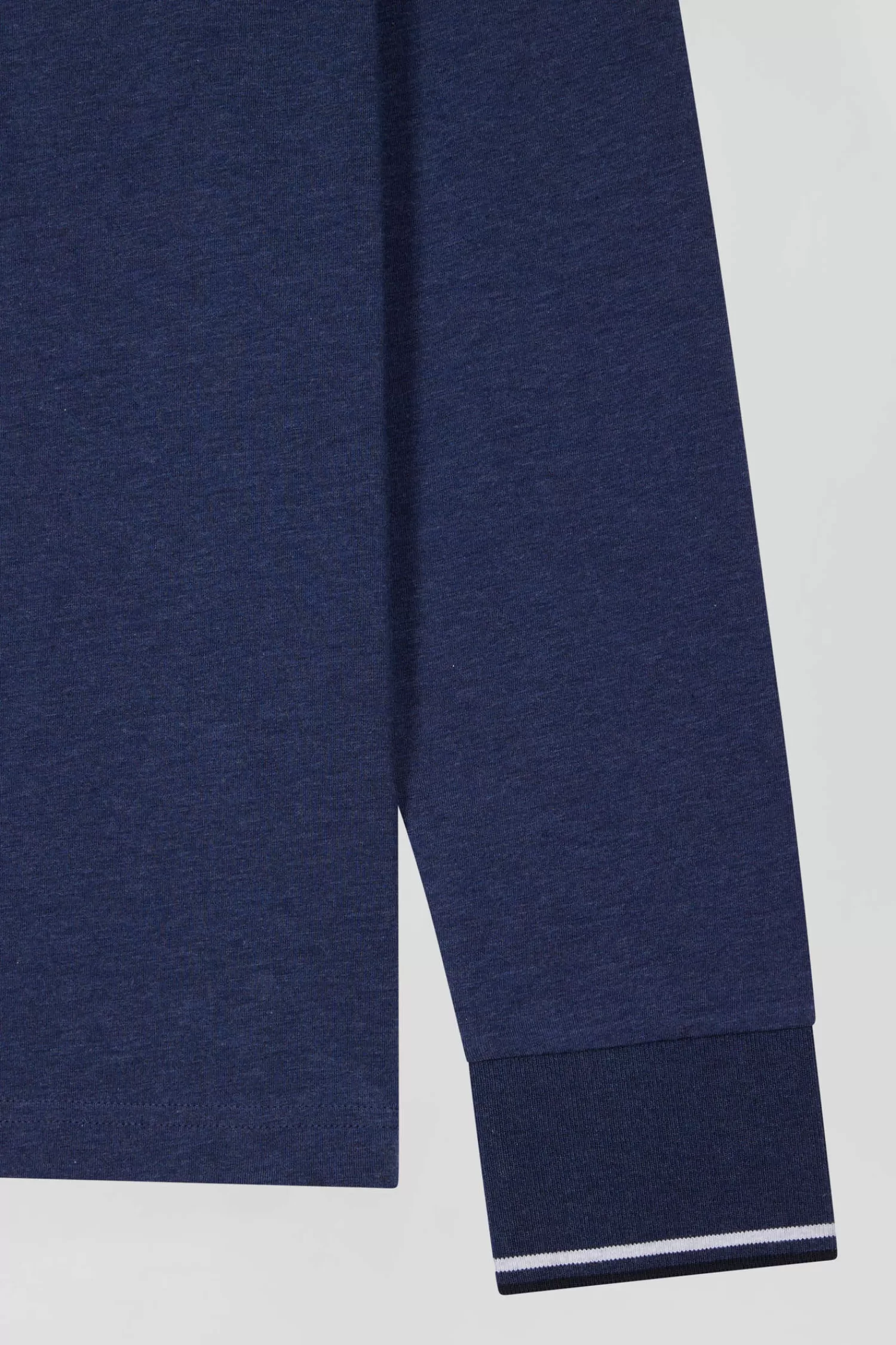 Eden Park Slim dark blue long-sleeved stretch cotton polo shirt with striped finishes< Polos