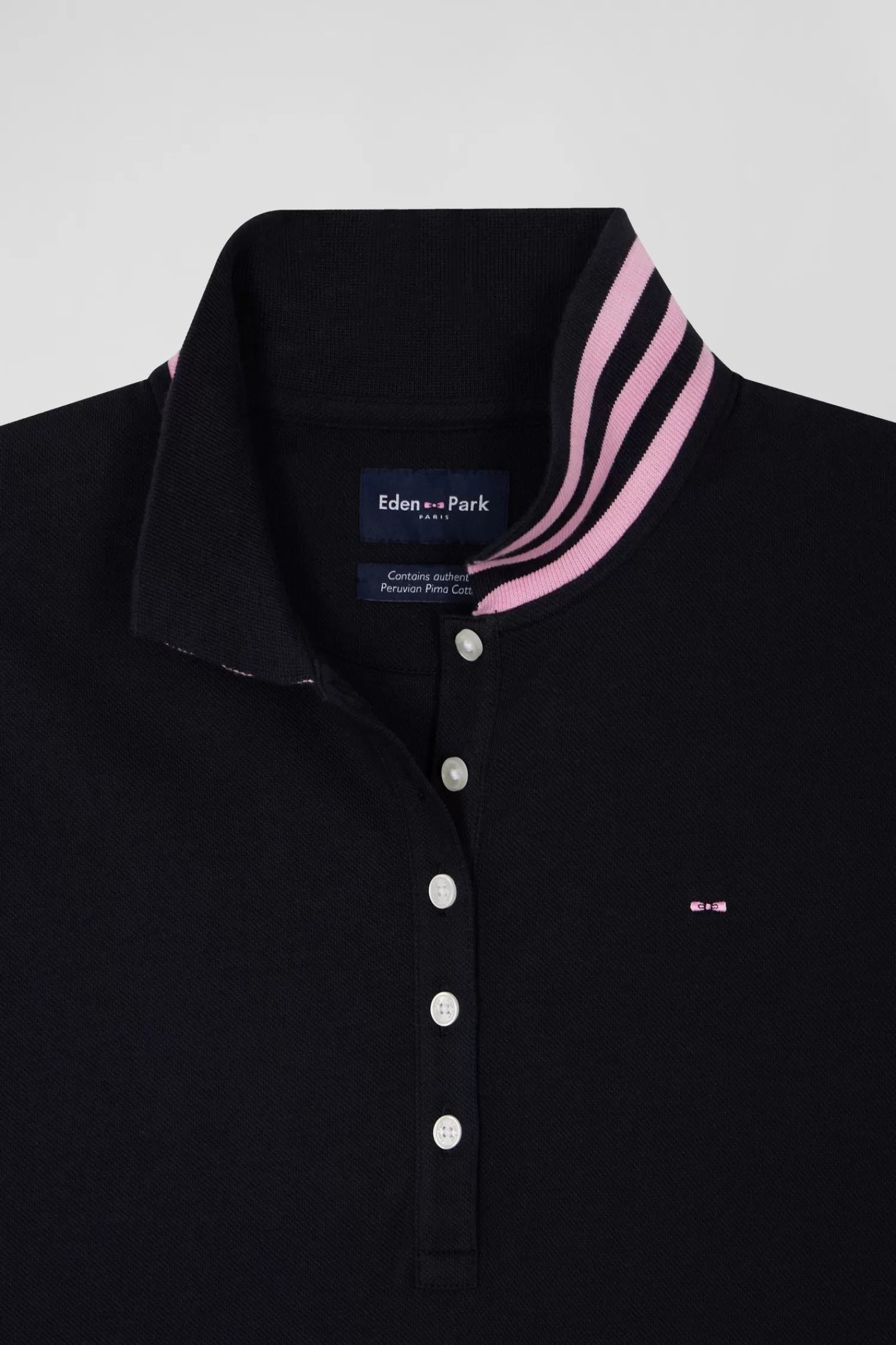 Eden Park Slim navy blue long-sleeved stretch cotton polo shirt with striped collar<Women Polos | Polos