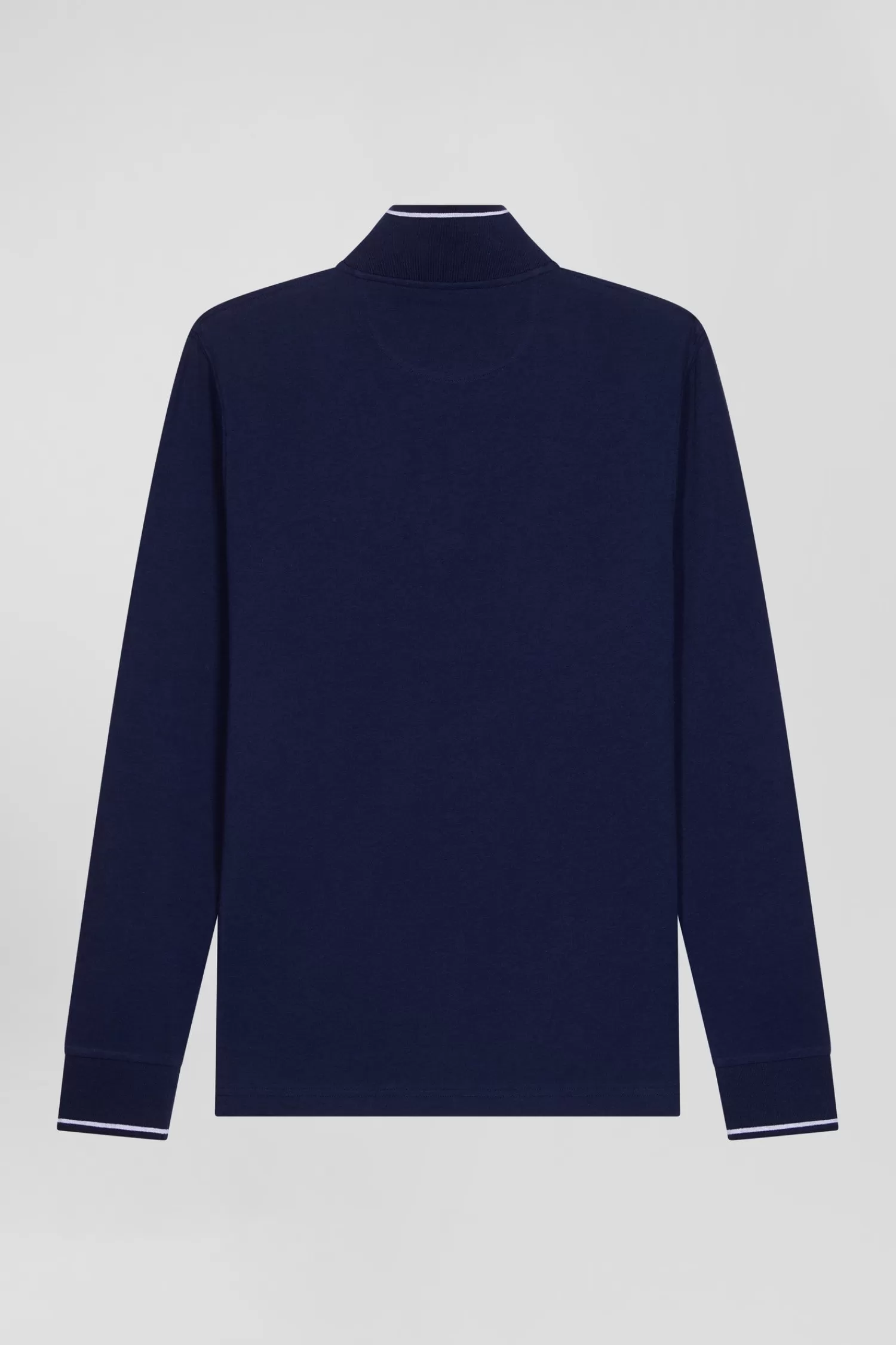 Eden Park Slim navy blue long-sleeved stretch cotton polo shirt with striped finishes< Polos