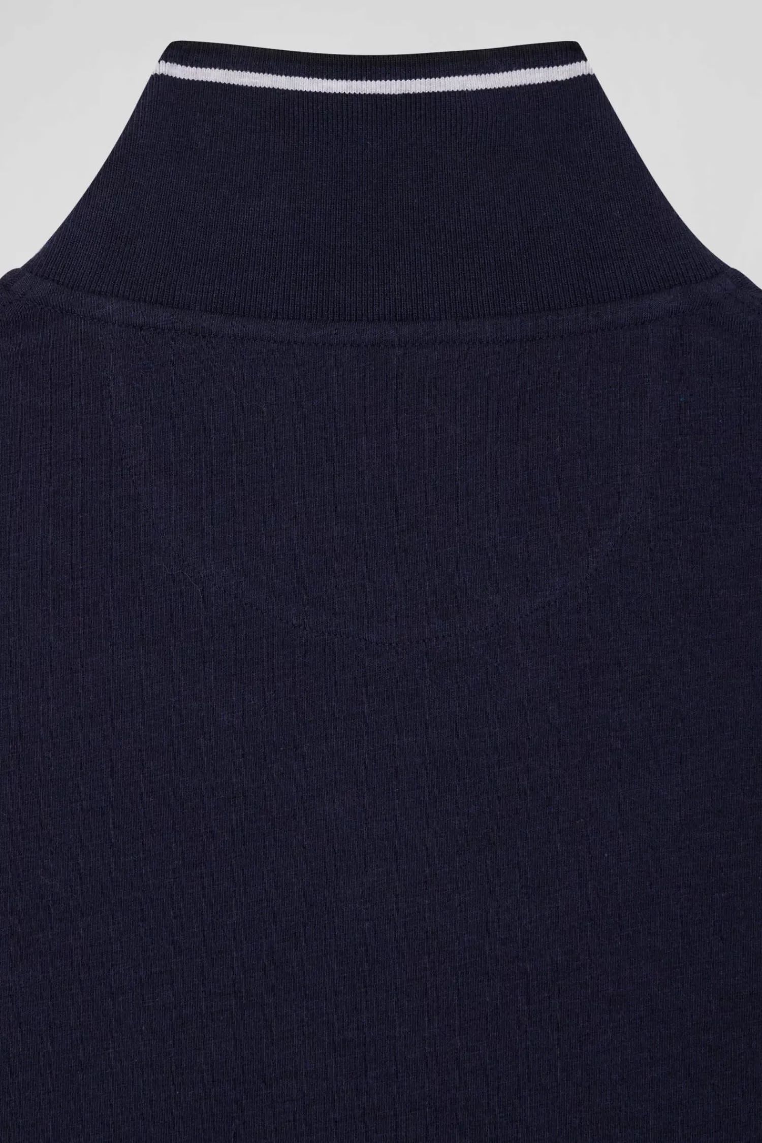 Eden Park Slim navy blue long-sleeved stretch cotton polo shirt with striped finishes< Polos