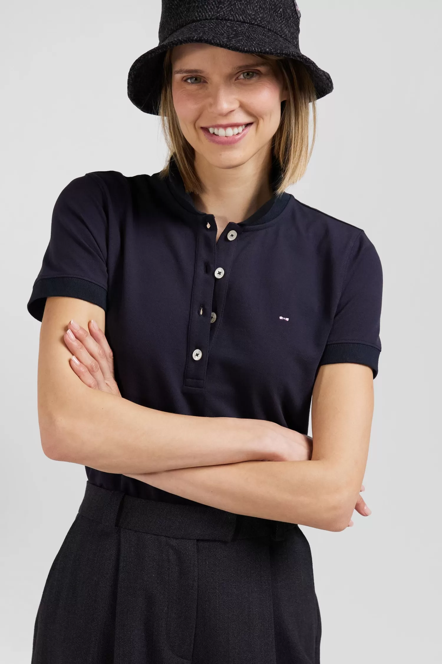 Eden Park Slim navy blue plain stretch cotton short-sleeved polo shirt<Women Polos | Polos