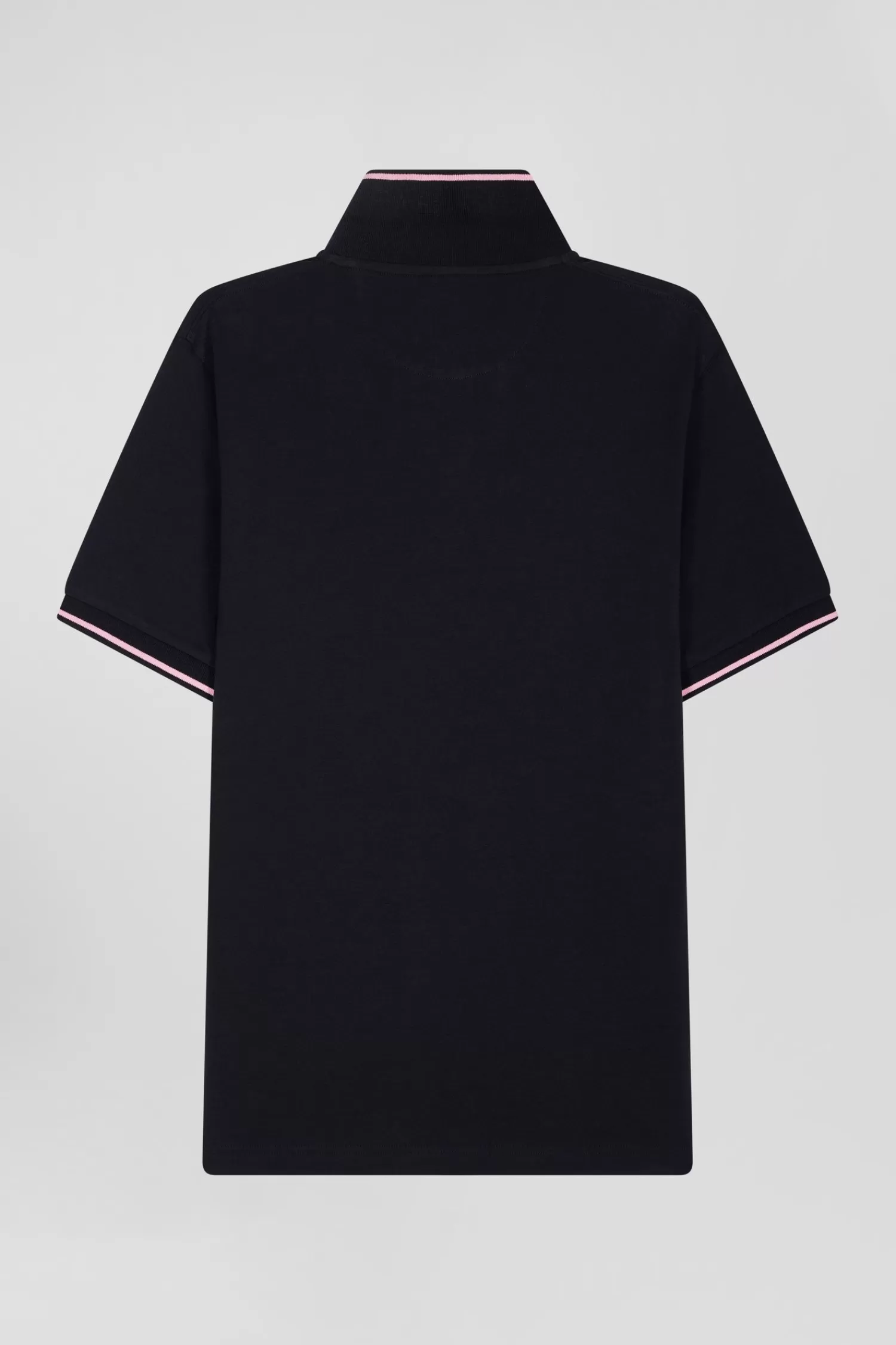 Eden Park Slim navy blue short-sleeved stretch cotton polo shirt with jacquard collar< Polos