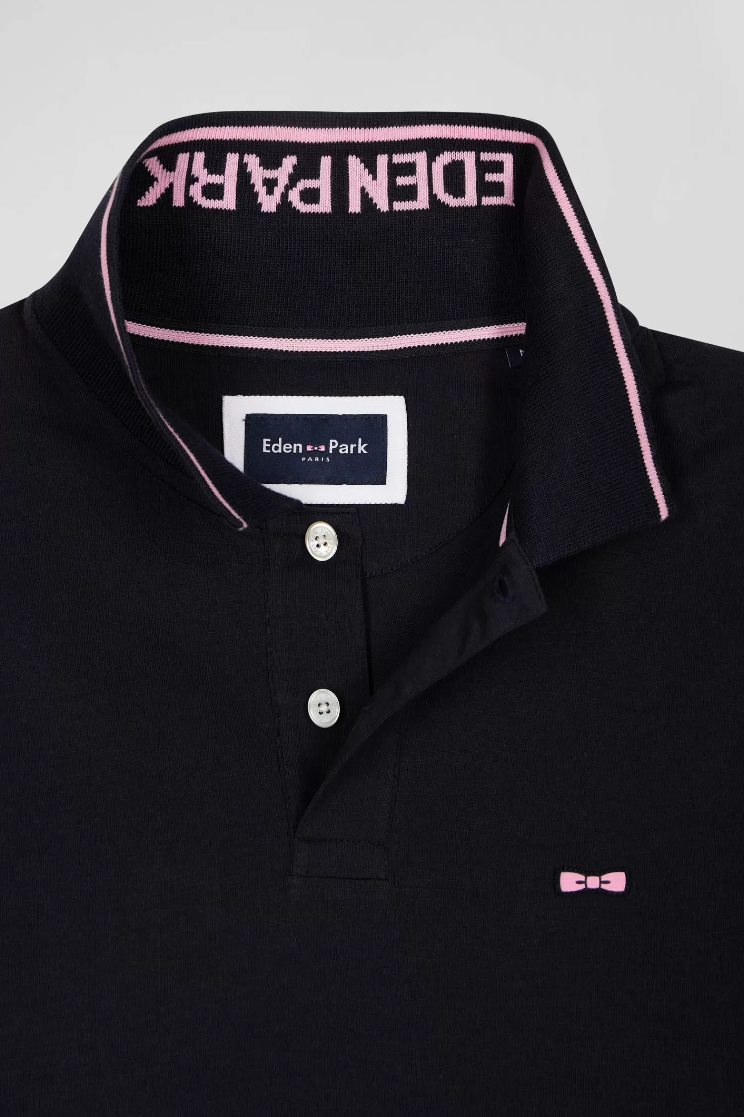 Eden Park Slim navy blue short-sleeved stretch cotton polo shirt with jacquard collar< Polos