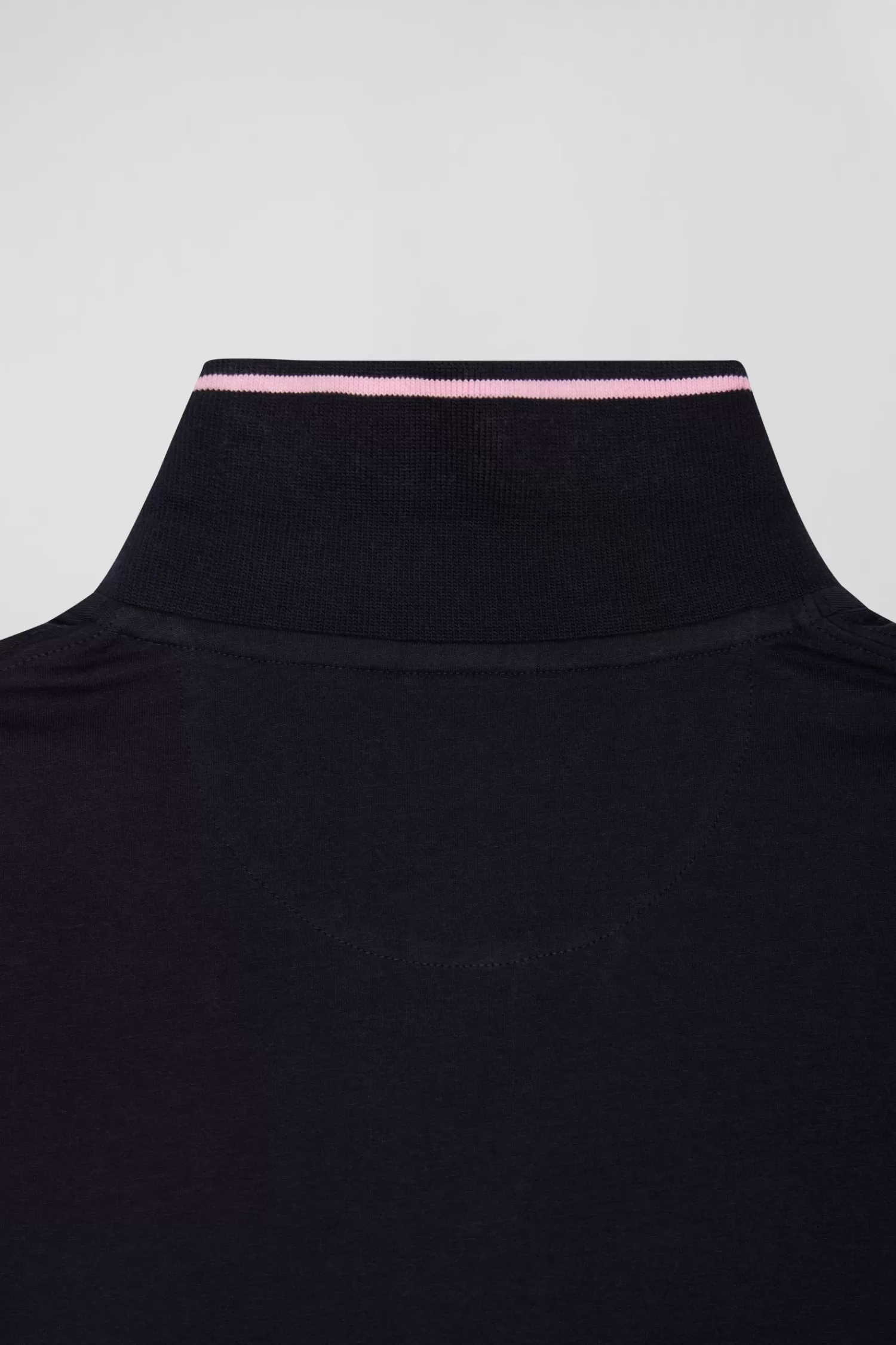Eden Park Slim navy blue short-sleeved stretch cotton polo shirt with jacquard collar< Polos