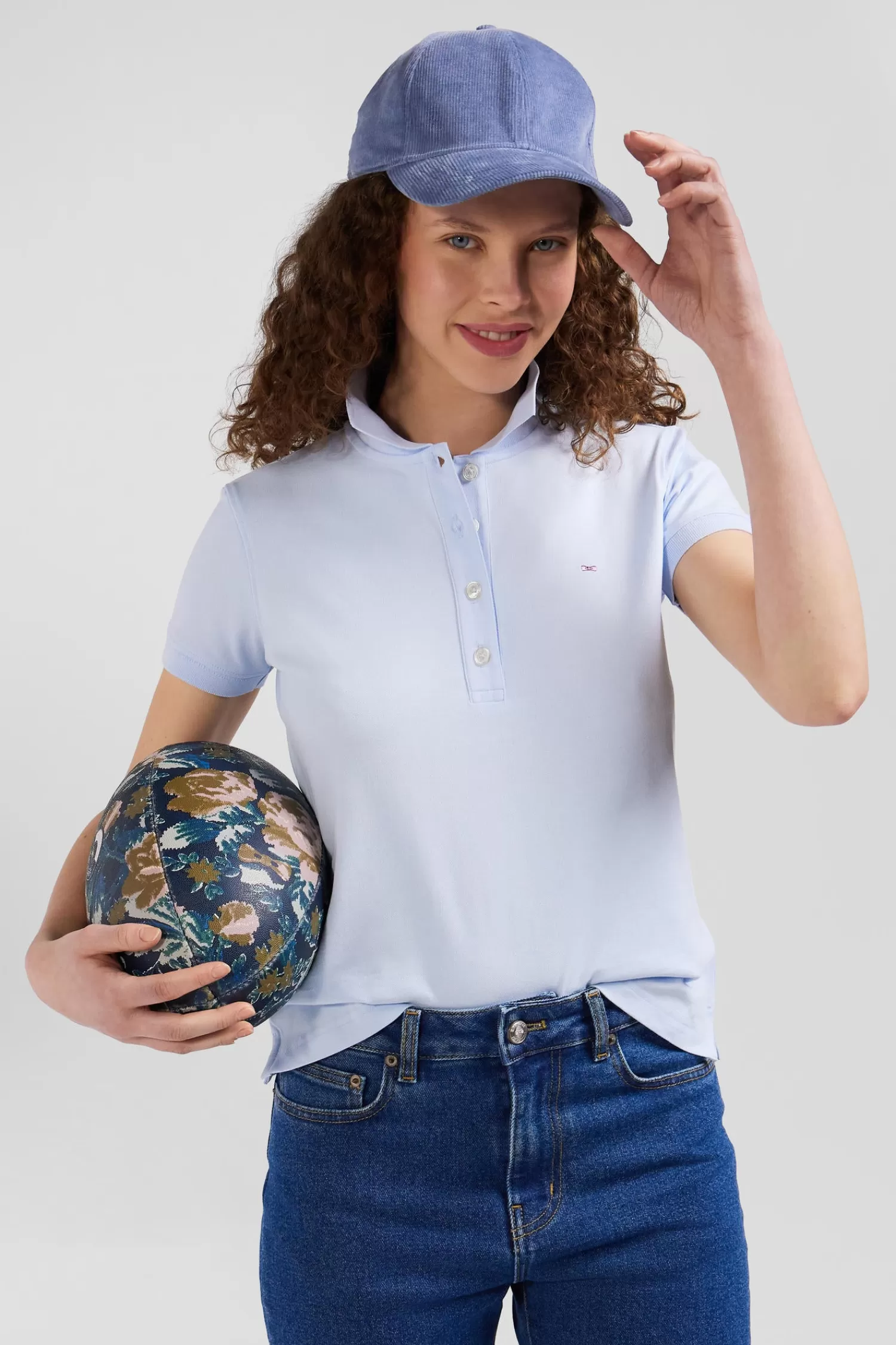 Eden Park Slim sky blue plain stretch cotton short-sleeved polo shirt<Women Polos | Polos