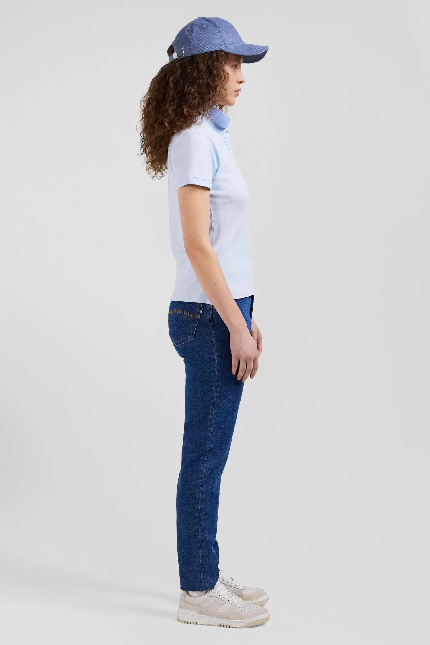 Eden Park Slim sky blue plain stretch cotton short-sleeved polo shirt<Women Polos | Polos