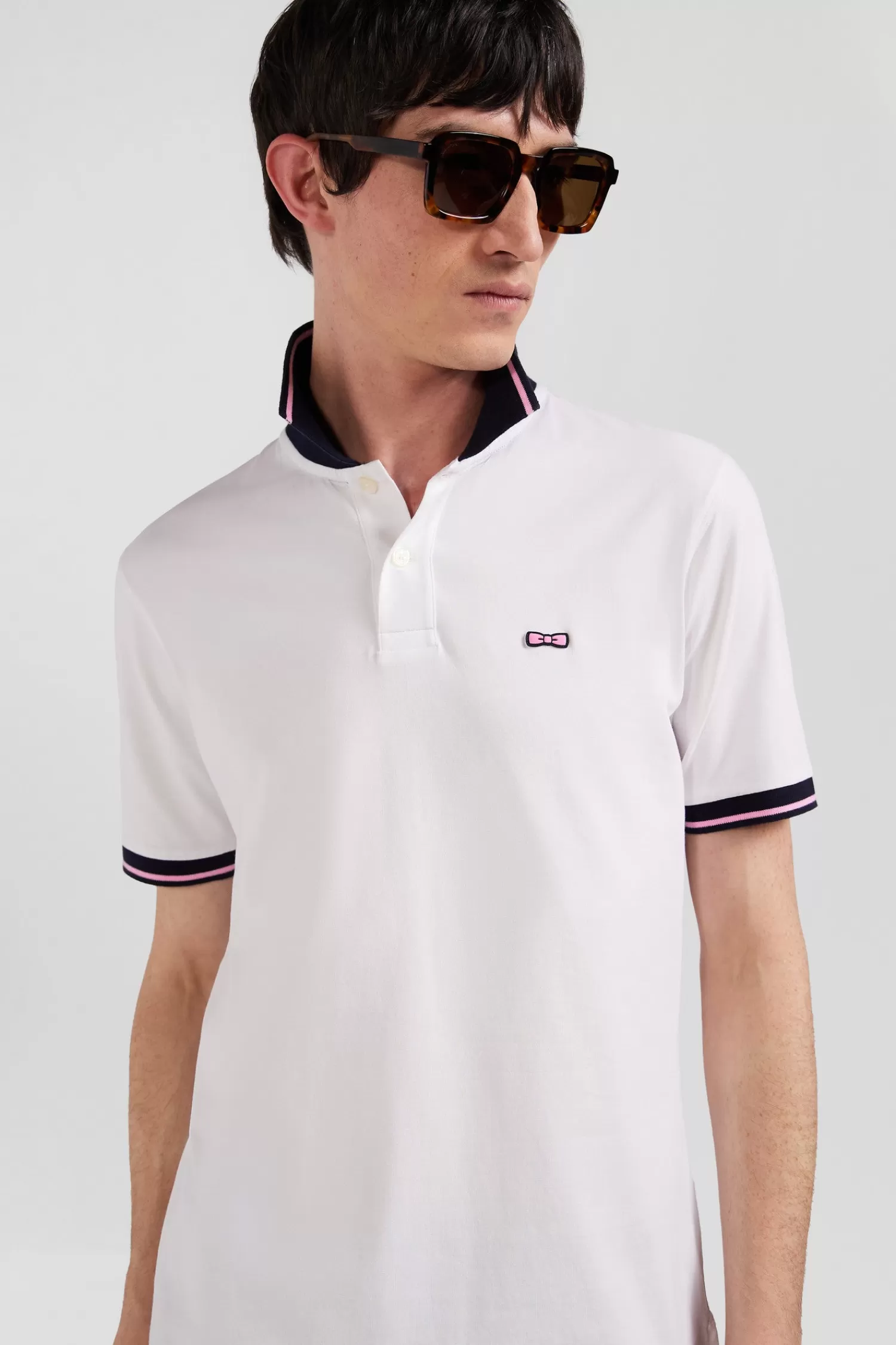 Eden Park Slim white short-sleeved stretch cotton polo shirt with jacquard collar< Polos