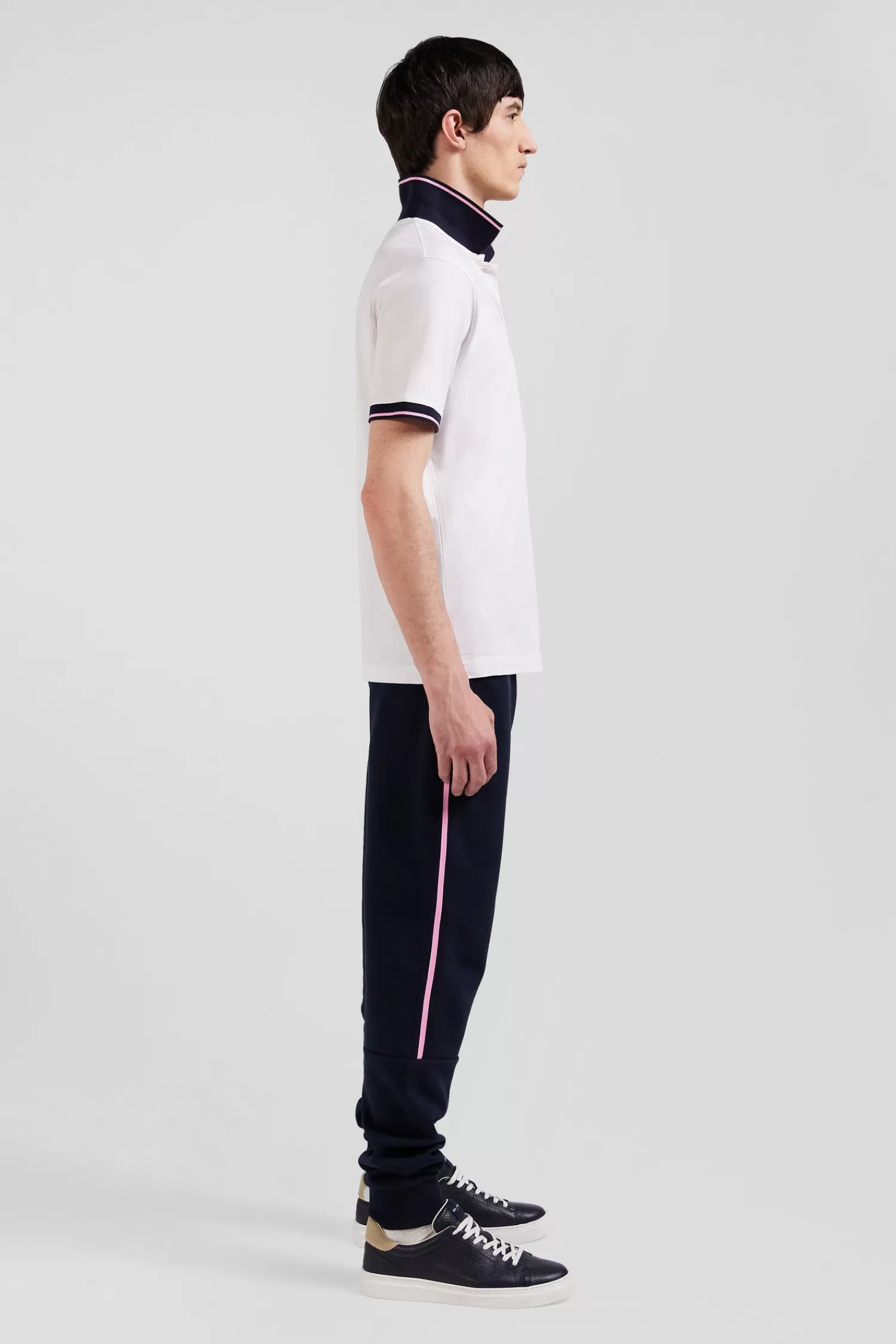 Eden Park Slim white short-sleeved stretch cotton polo shirt with jacquard collar< Polos