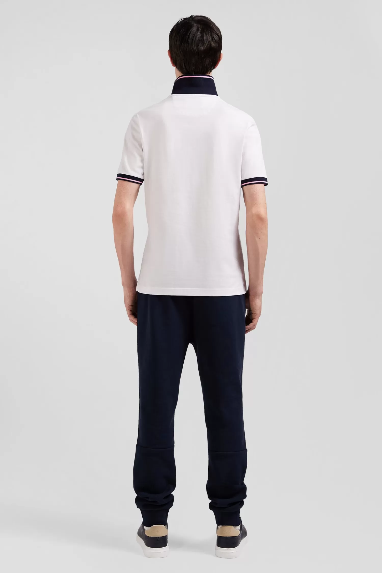 Eden Park Slim white short-sleeved stretch cotton polo shirt with jacquard collar< Polos