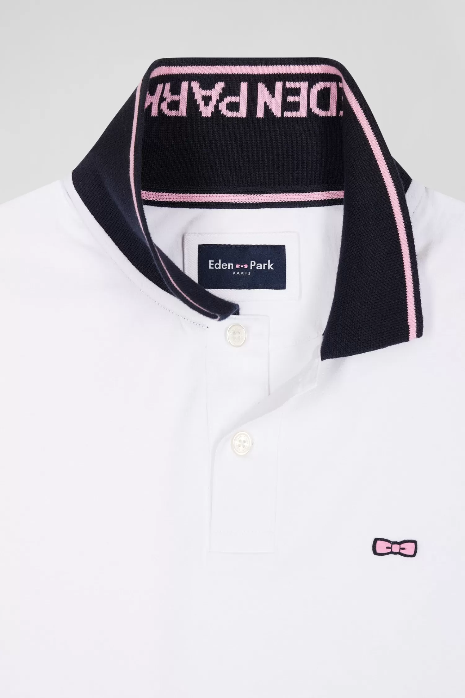 Eden Park Slim white short-sleeved stretch cotton polo shirt with jacquard collar< Polos