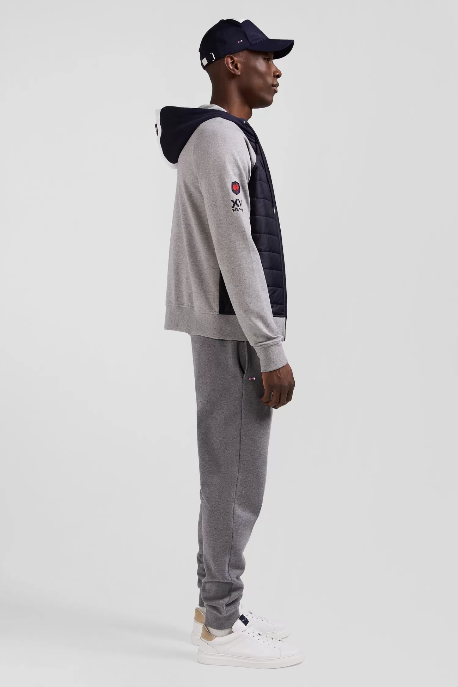 Eden Park Sweatshirt à capuche zippé XV de France en coton mélangé et parmenture gris coupe Regular< Sweatshirts