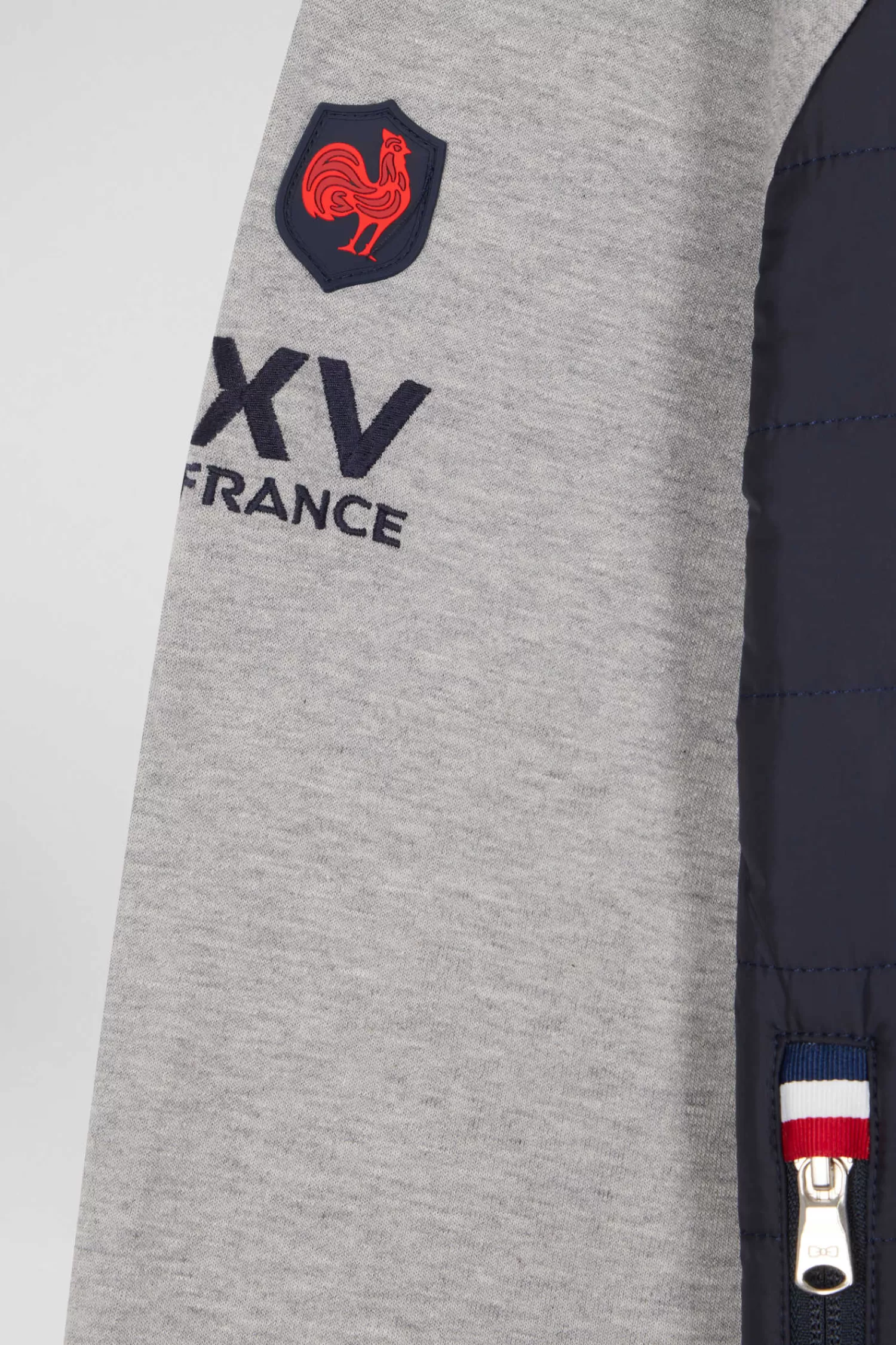 Eden Park Sweatshirt à capuche zippé XV de France en coton mélangé et parmenture gris coupe Regular< Sweatshirts